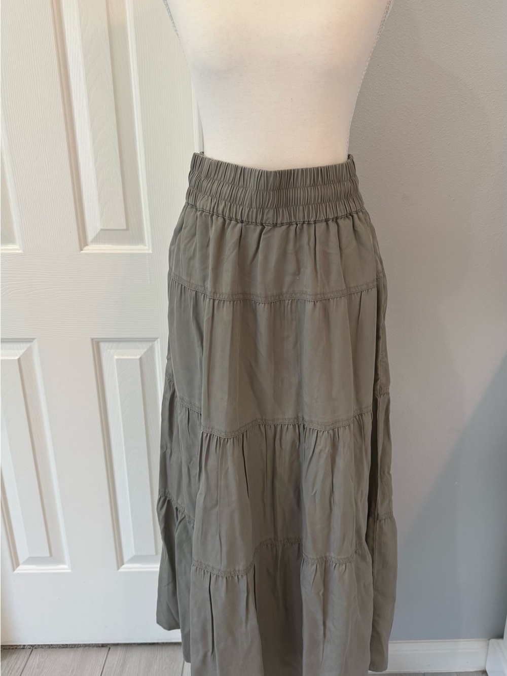 Quince Olive Tiered Maxi Skirt - Picture 2 of 10